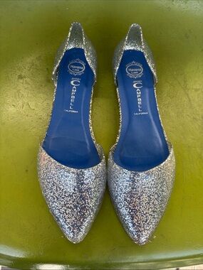 Jeffrey Campbell Silver Glitter Pointed D'Orsay Flats with Blue Insole